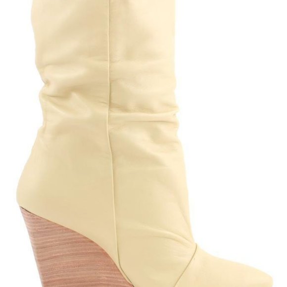 Plomo Dominique Boot Sand Ankle Bootie Fold over pointed toe Wedge Cream Beige - Picture 5 of 6